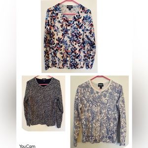 3 EUC Land’s End Supima Cotton button down crewneck cardigan sweaters size 10-12